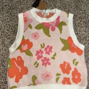 Floral Knit Sweater Vest - Pink, Orange, and Green
